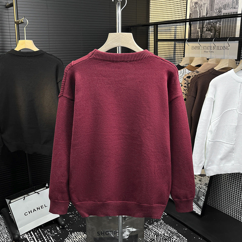 Herren Strukturierter Patchwork-Strickpullover mit Rundhals und gerippten Einsätzen Nord Taschen