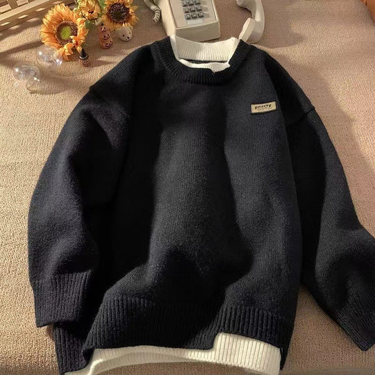 Unisex Oversized Lagenlook-Strickpullover mit kontrastiertem Innenkragen und geripptem Saum Nord Taschen