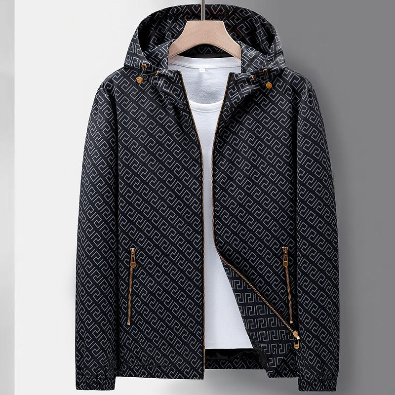 Herren Leichte Kapuzen-Patternjacke aus Mikrofaser mit urbanem Geometrie-Print Nord Taschen