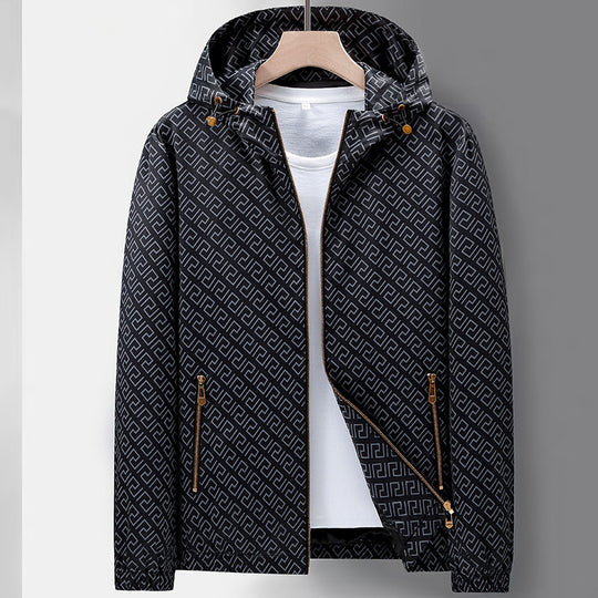 Herren Leichte Kapuzen-Patternjacke aus Mikrofaser mit urbanem Geometrie-Print Nord Taschen