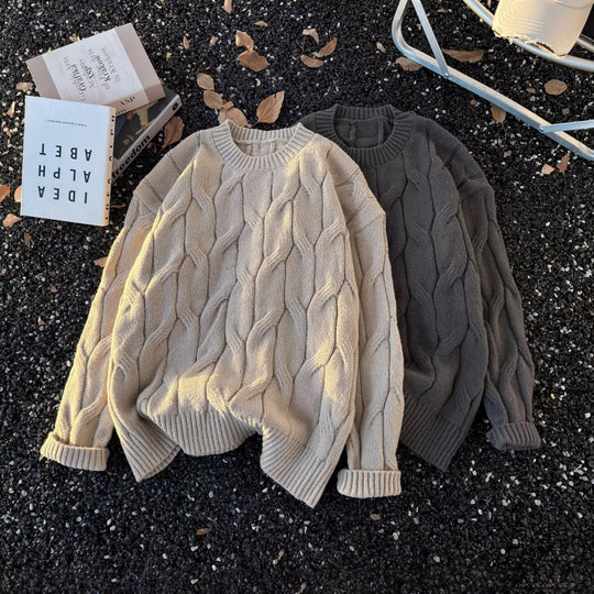 Damen Grobgestrickter Oversize-Zopfmuster-Strickpullover mit verkürztem Saum Nord Taschen