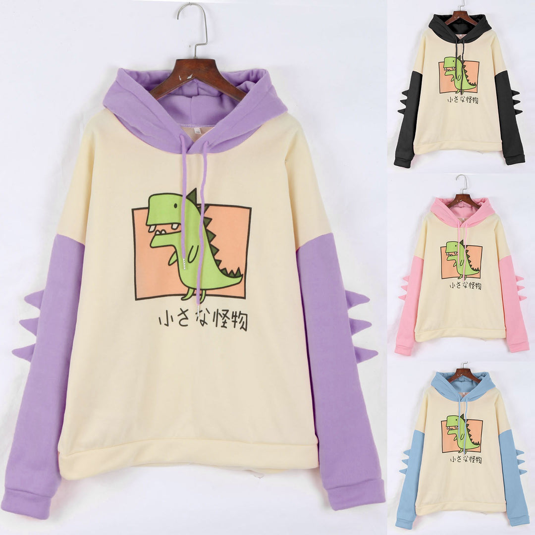 Damen nan Kapuzenpullover mit dreidimensionalen Rückendetails und niedlichem Dinosaurierprint Nord Taschen