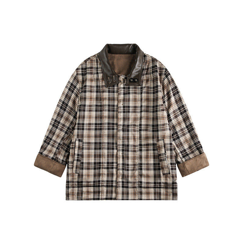 Herren Kurz geschnittener Fieldblouson im Vintage‑Workwear‑Stil mit Lederimitat‑Stehkragen und karierter Innenfütterung Nord Taschen