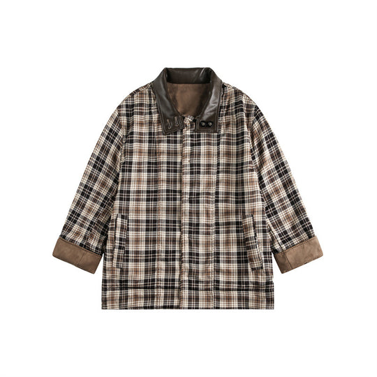 Herren Kurz geschnittener Fieldblouson im Vintage‑Workwear‑Stil mit Lederimitat‑Stehkragen und karierter Innenfütterung Nord Taschen