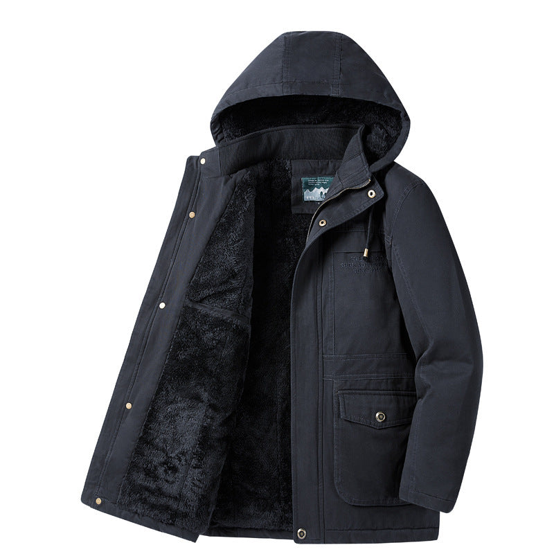 Herren Wattierte Winterparka mit Teddyfutter, Kapuze und robustem Canvas Nord Taschen