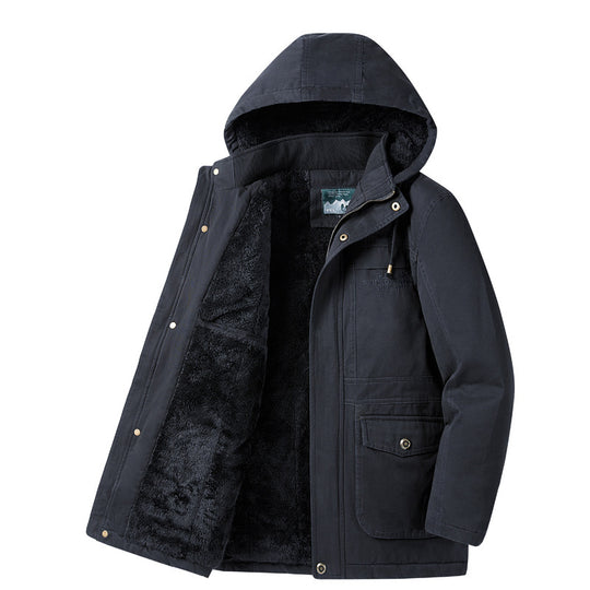Herren Wattierte Winterparka mit Teddyfutter, Kapuze und robustem Canvas Nord Taschen