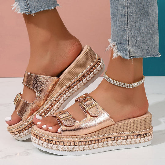 Damen Riemensandalen mit modischer Schmuckverzierung und Plateau-Rand