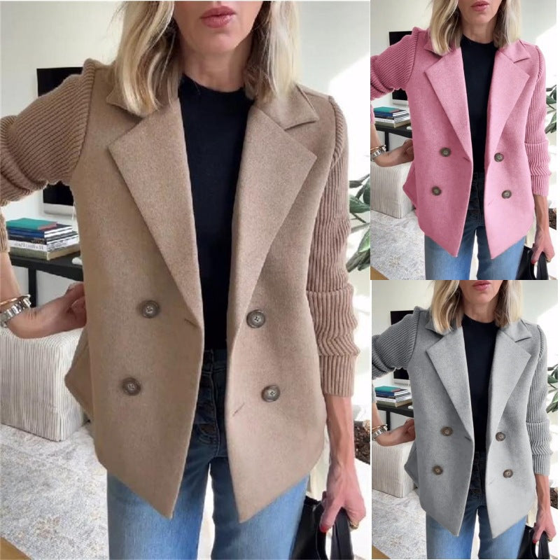 Damen Doppelreihige Blazer-Weste mit breitem Revers und gerippten Strickärmeln Nord Taschen