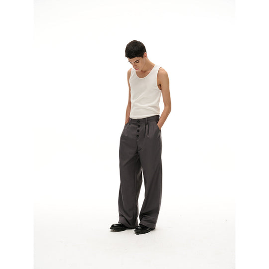 Damen Weite High-Waist Bundfaltenhose mit markanter Knopfleiste Nord Taschen