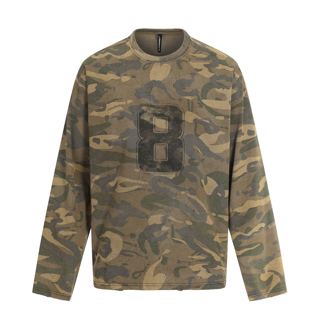Herren Camouflage-Langarmshirt im Used-Look mit Rundhalsausschnitt und Vintage-Print Nord Taschen