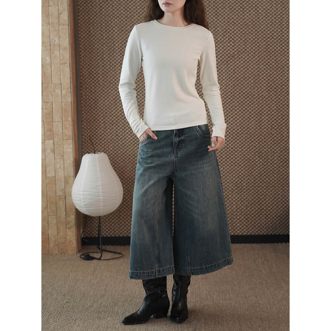 Damen Schmal geschnittenes Longsleeve aus feinem Jersey mit Rundhalsausschnitt Nord Taschen