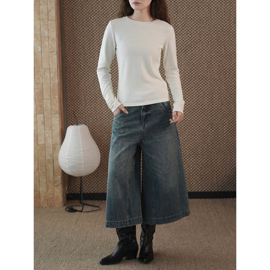 Damen Schmal geschnittenes Longsleeve aus feinem Jersey mit Rundhalsausschnitt Nord Taschen