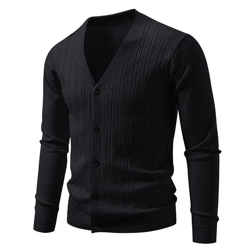 Herren Feinstrick-Cardigan mit tiefem V-Ausschnitt schmaler Passform und vertikalem Zopfstrick Nord Taschen