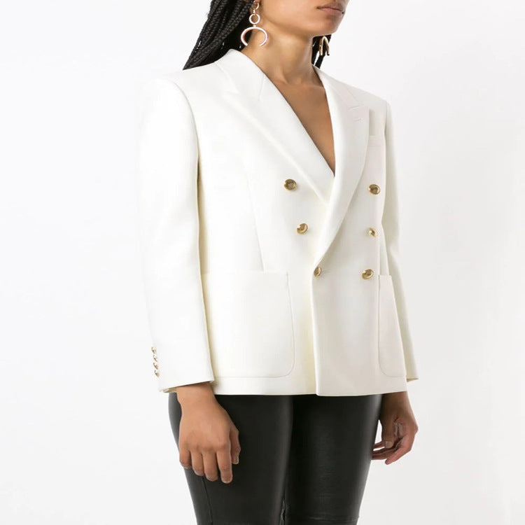 Damen Boxy-Zweireiher-Blazer im Clean-Tailoring mit strukturierten Schultern Nord Taschen