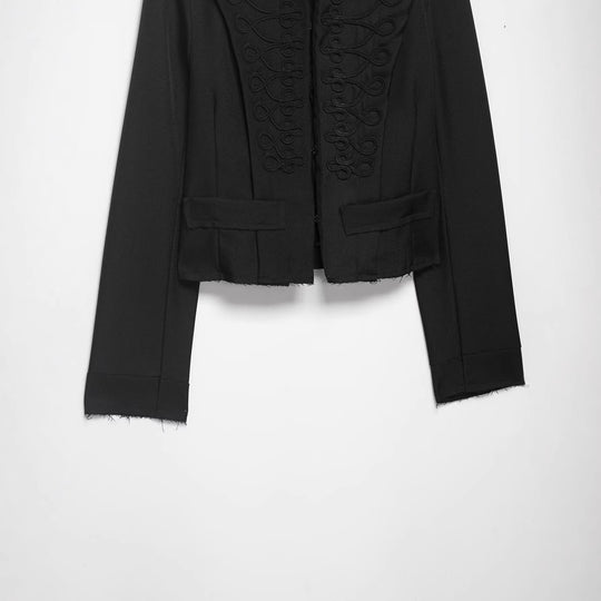 Damen Cropped‑Militärblazer mit Stehkragen, dekorativen Schlaufen und fransigem Saum Nord Taschen