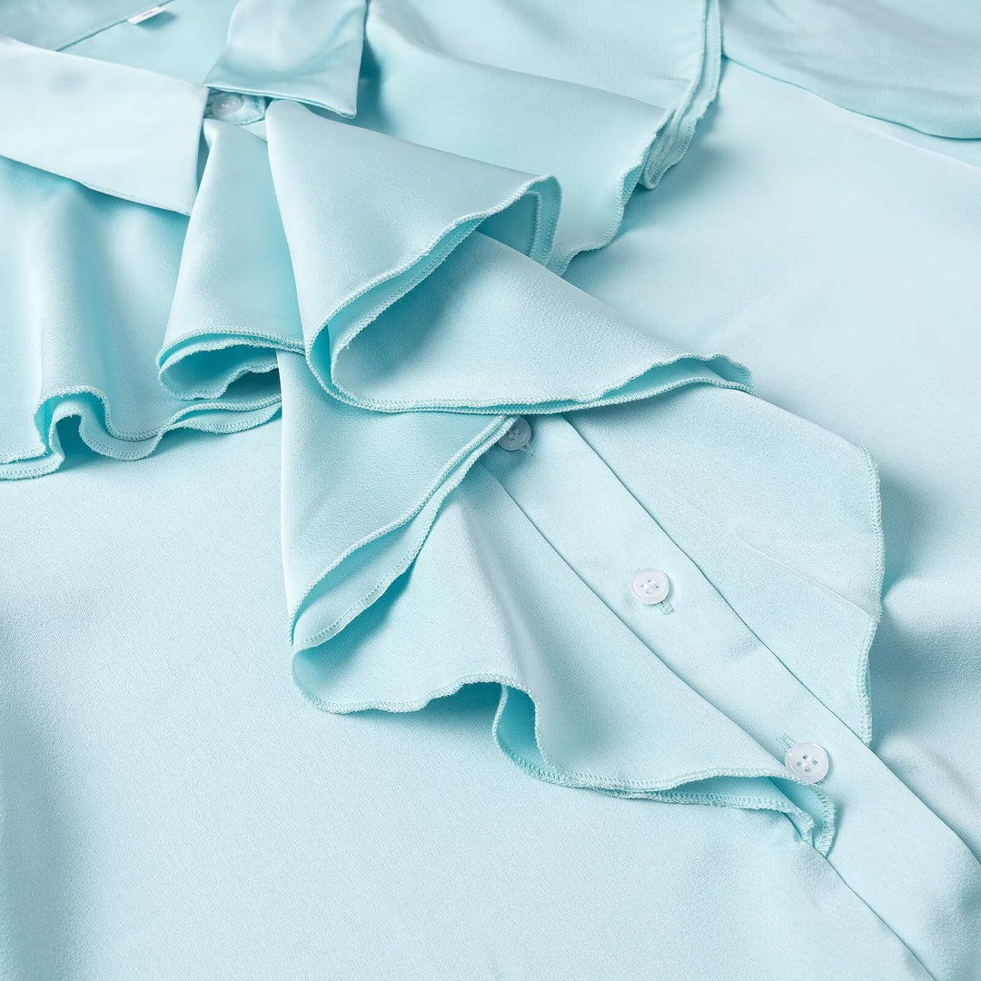 Damen Schluppenbluse mit Volantfront und Rüschenmanschetten Nord Taschen