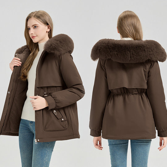 Damen nan taillierter Funktionsparka mit XXL-Kapuze, weichem Fleecefutter und multifunktionalen Pattentaschen Nord Taschen