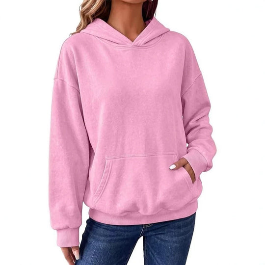 Damen Oversize-Kapuzenpullover mit Kängurutasche, washed-Finish und gerippten Bündchen Nord Taschen