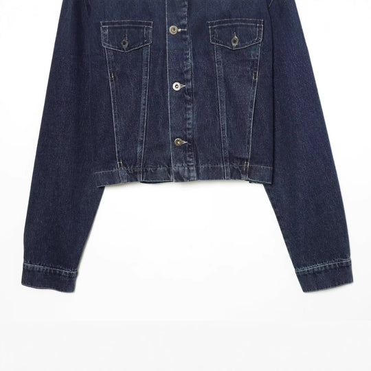 Herren Cropped-Boxy-Jeansjacke mit Lederbesatz an den Schultern Nord Taschen