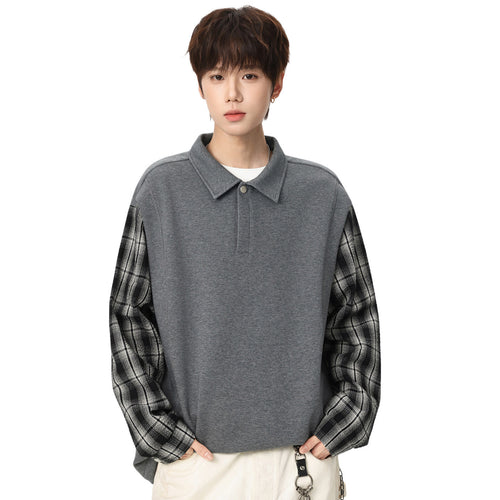 Unisex Oversize-Pullover mit Polokragen und karierter Ärmelkonstruktion Nord Taschen