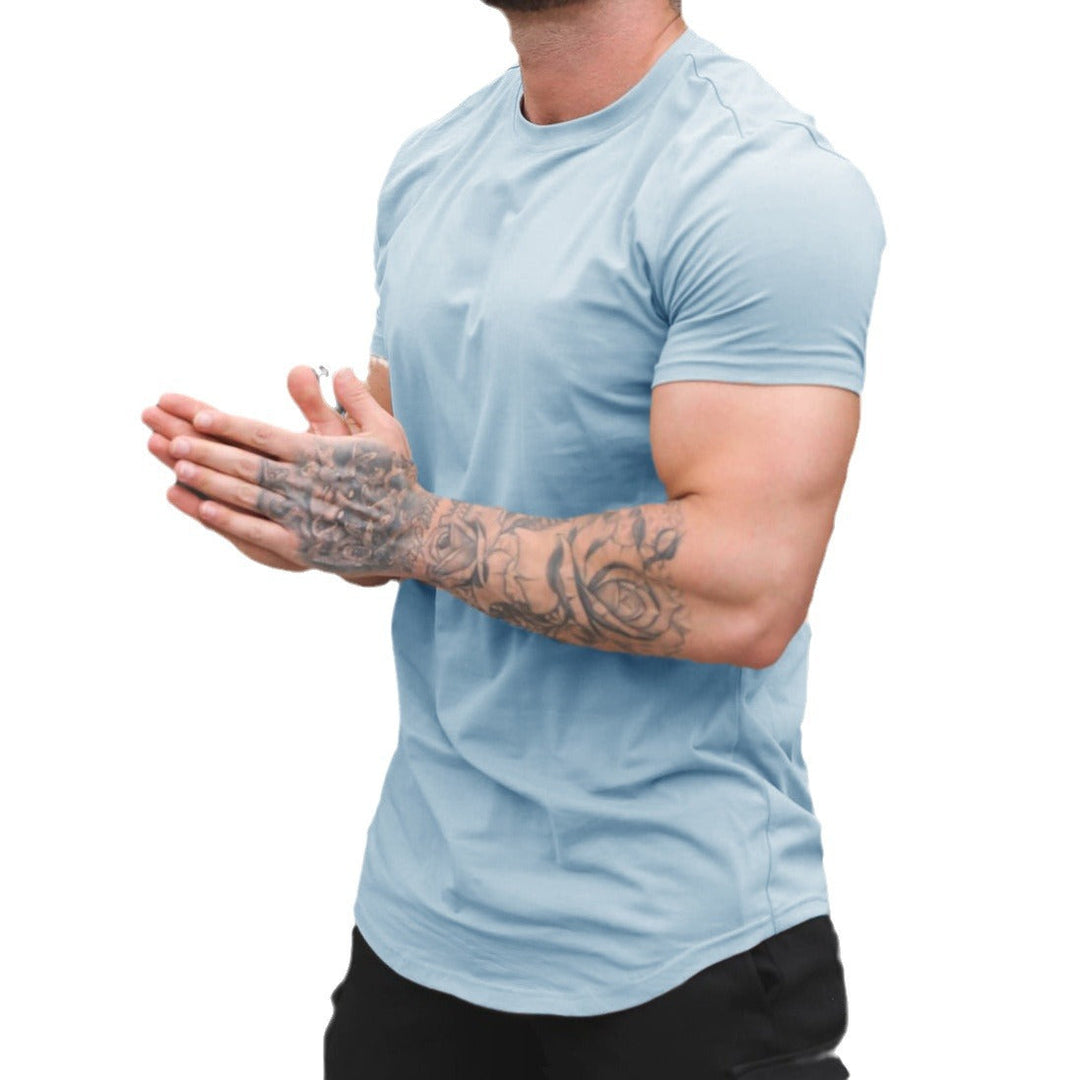 Herren nan figurbetontes Kurzarmshirt aus elastischem Baumwollmix mit verlängertem Saum