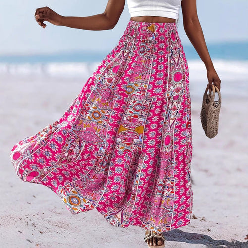 Damen Sommerlicher Maxirock mit floralen Mustern und voluminösem Saum Nord Taschen