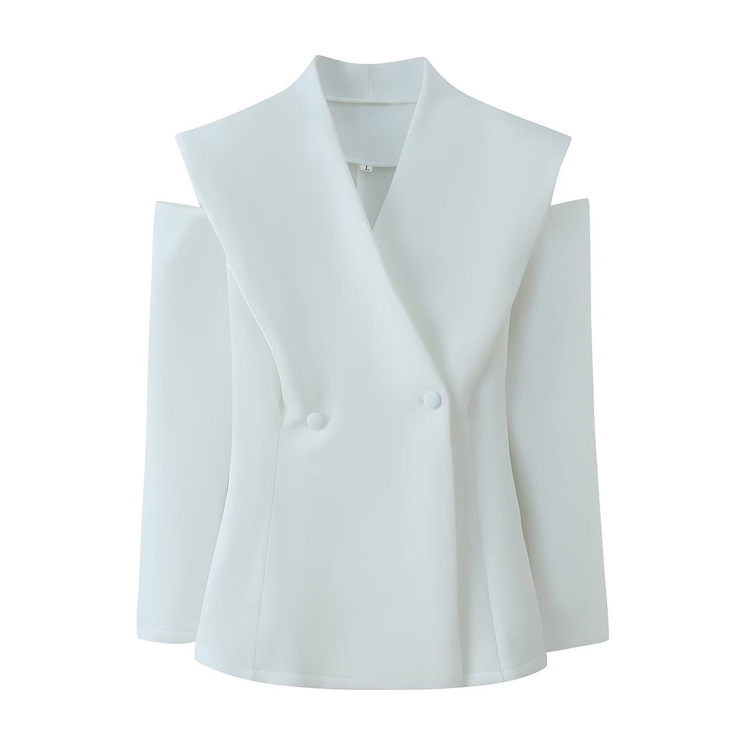 Damen 600+ ärmelloser taillierter Blazer mit weitem Schalkragen und doppelreihiger Knopfleiste Nord Taschen
