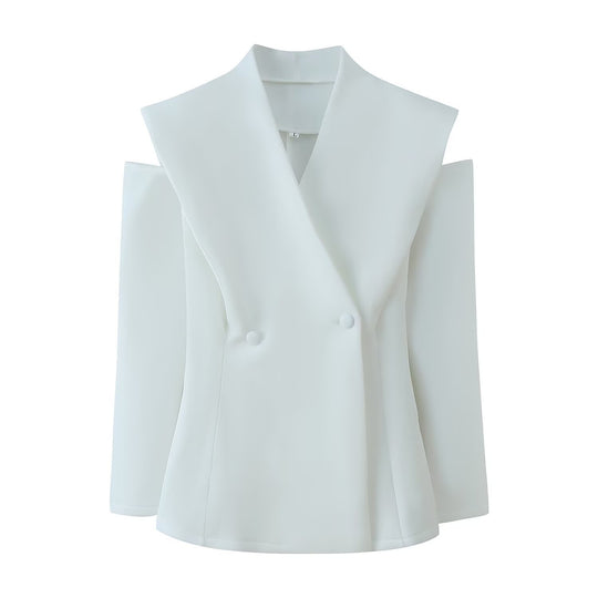 Damen 600+ ärmelloser taillierter Blazer mit weitem Schalkragen und doppelreihiger Knopfleiste Nord Taschen