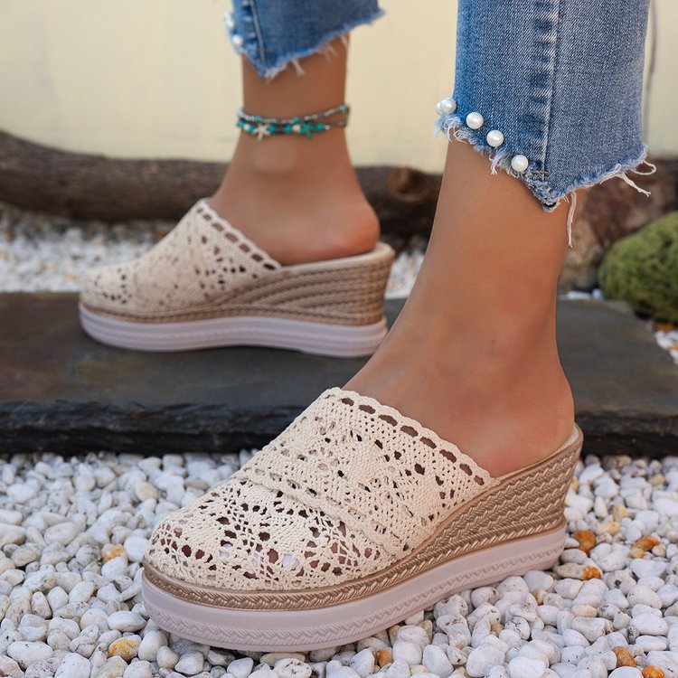 Damen nan gehäkelte Plateau-Slipper mit Jute-Details und Memory-Fußbett Nord Taschen