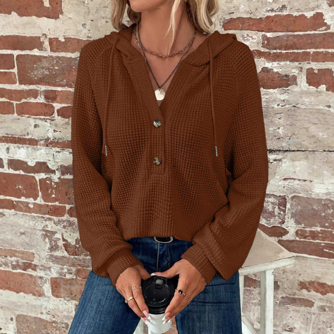 Damen Waffelstrick-Hoodie mit halber Knopfleiste und Kapuze Nord Taschen