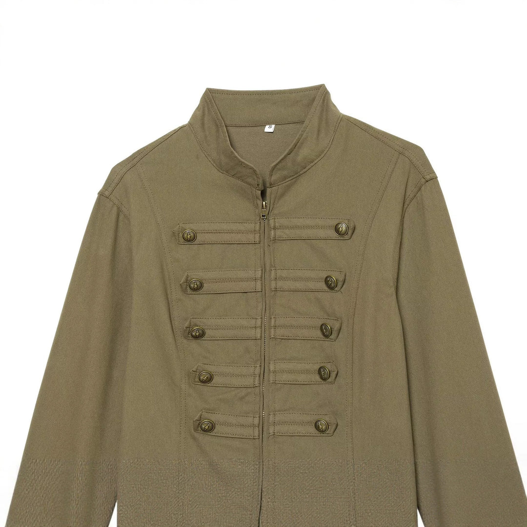Damen Militärinspirierte taillierte Feldjacke mit Stehkragen und Zierknopfleisten Nord Taschen