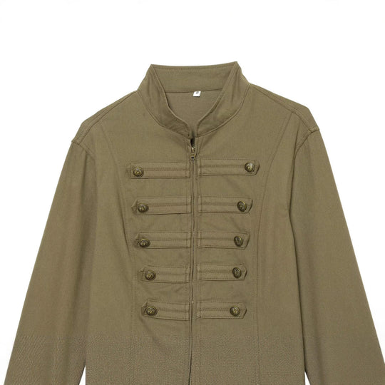 Damen Militärinspirierte taillierte Feldjacke mit Stehkragen und Zierknopfleisten Nord Taschen