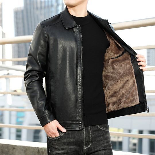Herren Echtleder-Blouson mit Hemdkragen, schlankem Schnitt und verdecktem Reißverschluss Nord Taschen