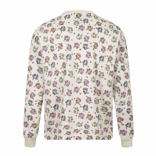 Damen Waffel‑Thermalshirt mit verspieltem Allover‑Print und geripptem Rundhals Nord Taschen
