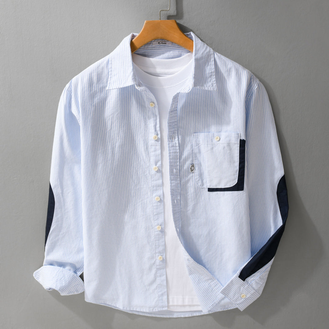 Herren Gestreiftes Overshirt‑Hemd mit Kontrast‑Ellbogenpatches und aufgesetzter Brusttasche Nord Taschen