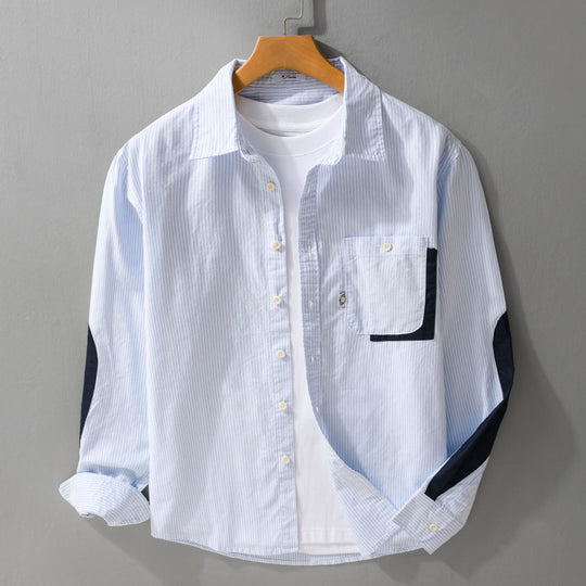 Herren Gestreiftes Overshirt‑Hemd mit Kontrast‑Ellbogenpatches und aufgesetzter Brusttasche Nord Taschen