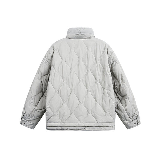 Damen Oversize gesteppte Jacke mit Stehkragen, Wellensteppung und Tunnelzug Nord Taschen