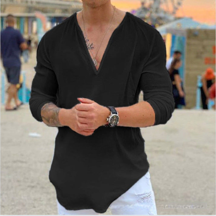 Herren Langarmshirt mit V-Ausschnitt und lockerer Passform