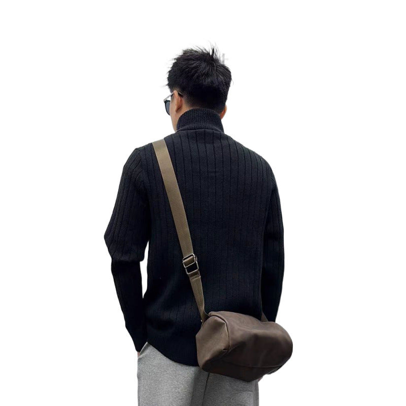 Herren Feinstrukturierter Zopfmuster-Cardigan mit hohem Stehkragen und durchgehender Knopfleiste Nord Taschen