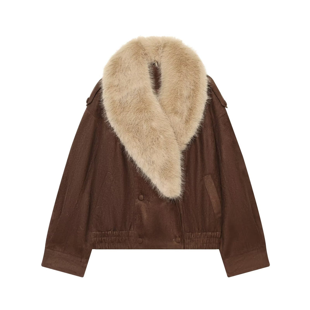 Damen Cropped Veloursjacke mit abnehmbarem XXL-Schalkragen Nord Taschen