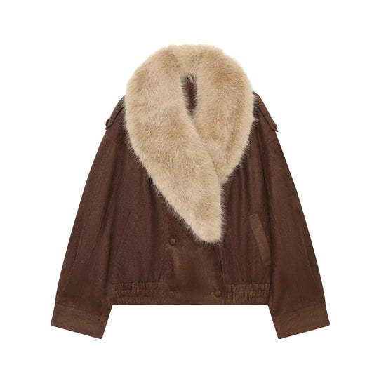 Damen Cropped Veloursjacke mit abnehmbarem XXL-Schalkragen Nord Taschen