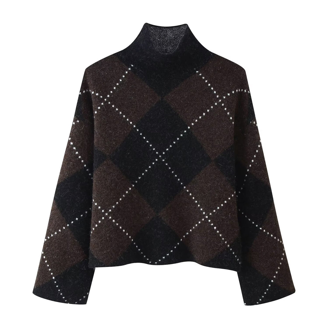 Damen Strick‑Set aus Rollkragen‑Poncho und Minirock mit Argyle‑Muster Nord Taschen