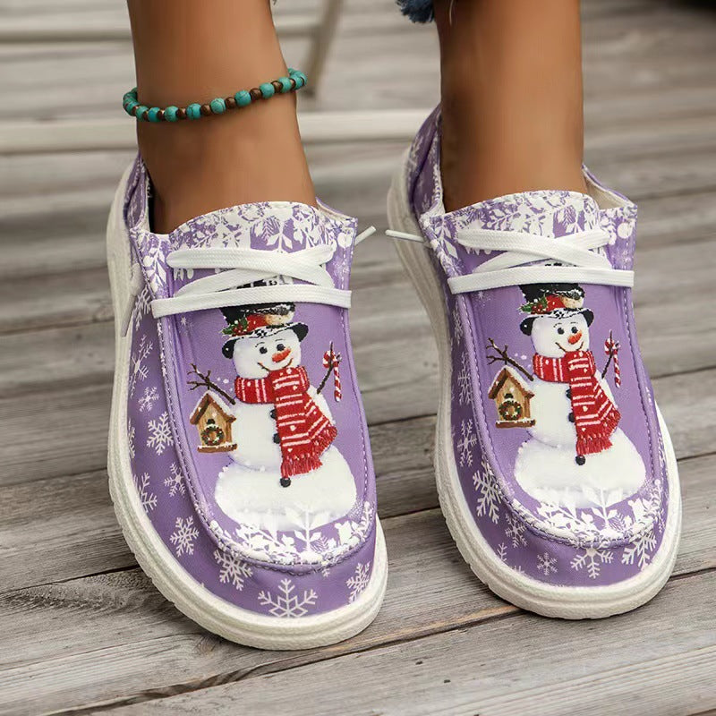 Damen Canvas‑Sneaker mit festlichem Schneemann‑Print, gepolstertem Komfortfußbett und rutschfester Gummisohle Nord Taschen