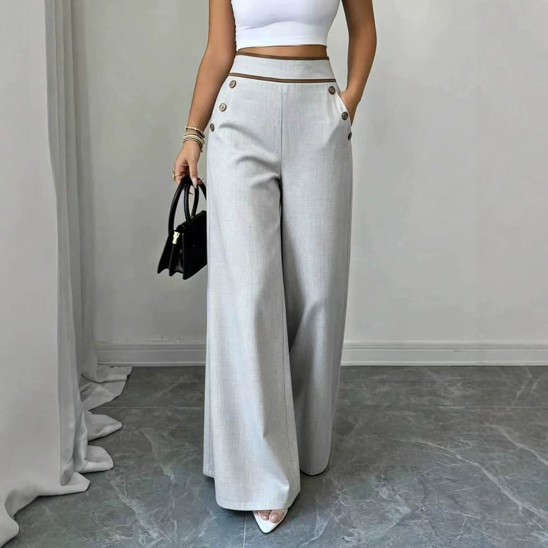 Damen Hochtaillierte Palazzo-Hose mit Zierknöpfen und weitem Bein Nord Taschen