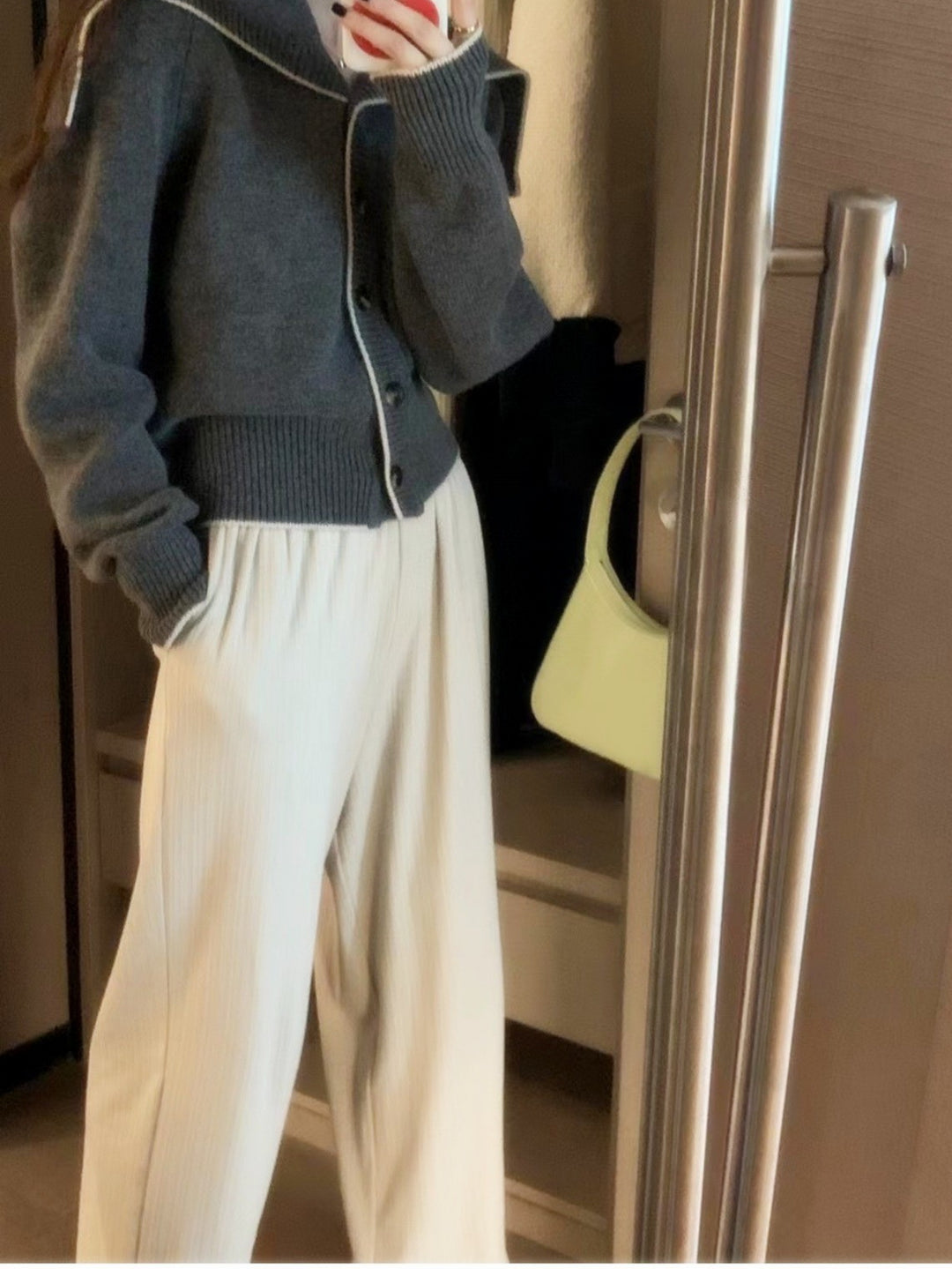 Damen Strickcardigan mit übergroßem Matrosenkragen und kontrastkante Nord Taschen