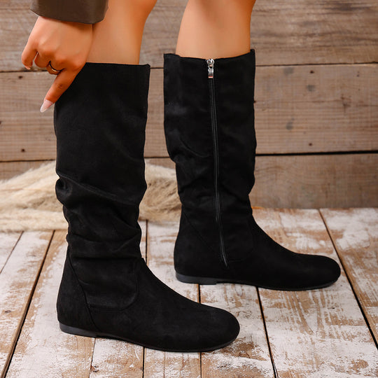 Damen nan kniehoher Slouch-Stiefel mit seitlichem Reißverschluss und flacher Profilsohle Nord Taschen
