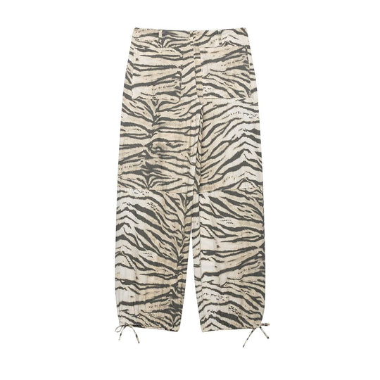 Damen Weite Palazzohose mit Tunnelzugbund, Kordelzügen und animalischem Print Nord Taschen