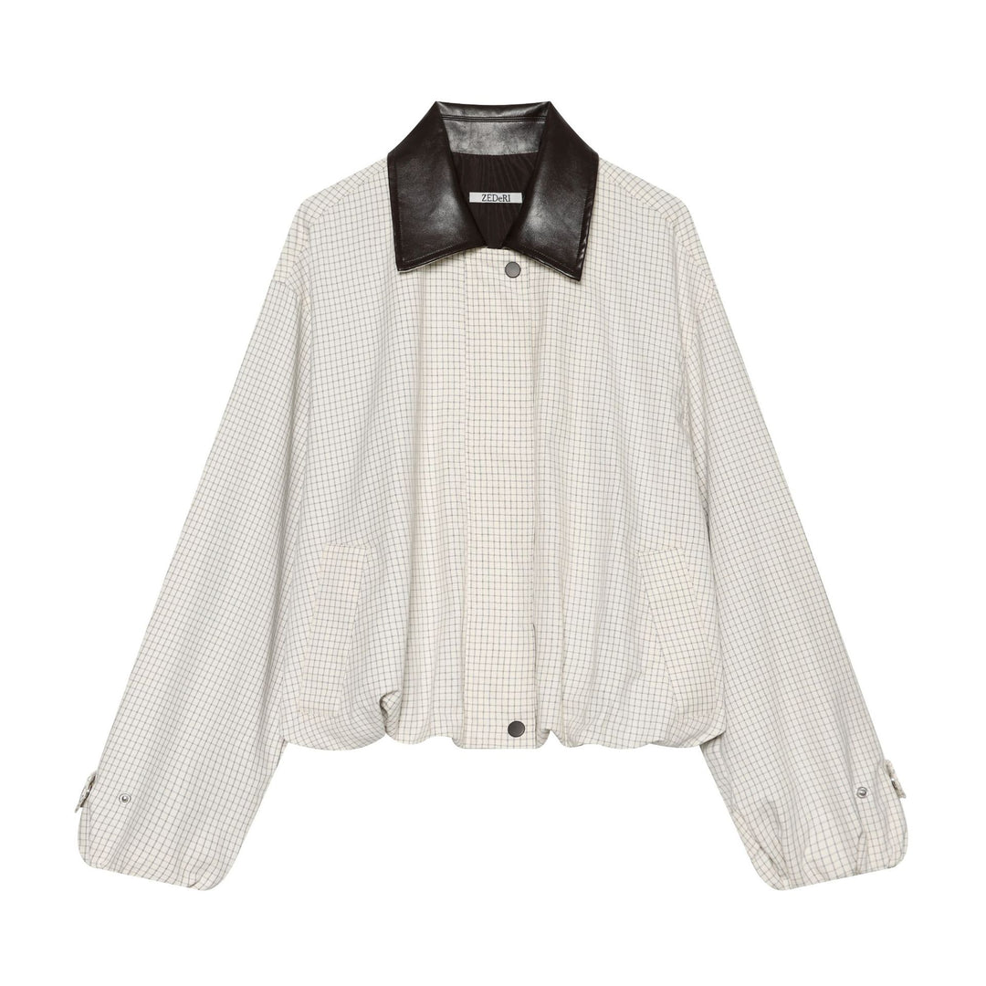 Damen Cropped-Boxy-Übergangsjacke mit Karomuster und kontrastierendem Kunstlederkragen Nord Taschen