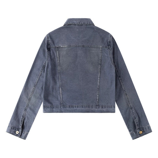 Damen Kurze Jeansjacke im Vintage-Stil mit Knopfleiste, Brusttaschen und figurnahem Schnitt Nord Taschen