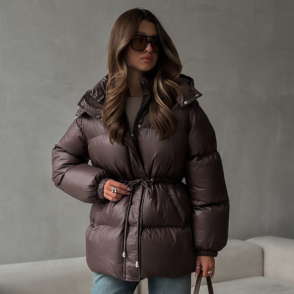 Damen Langer wattierter Parka mit Kapuze, Taillenzug und Oversize-Silhouette Nord Taschen